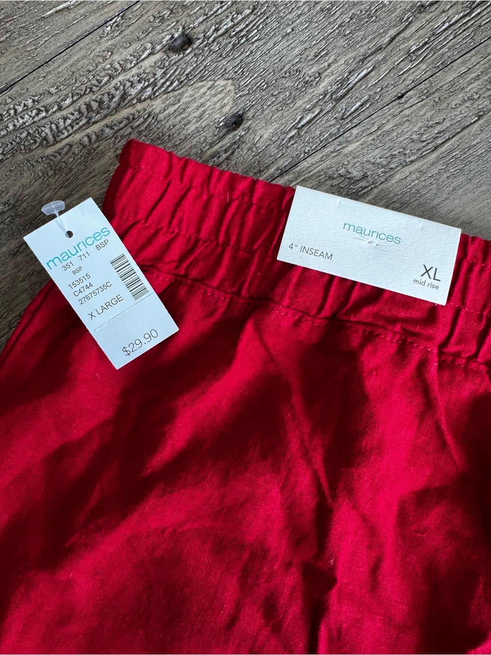 Maurices Red Linen Blend Shorts XL Mid Rise 4” Inseam NWT - Picture 3 of 6